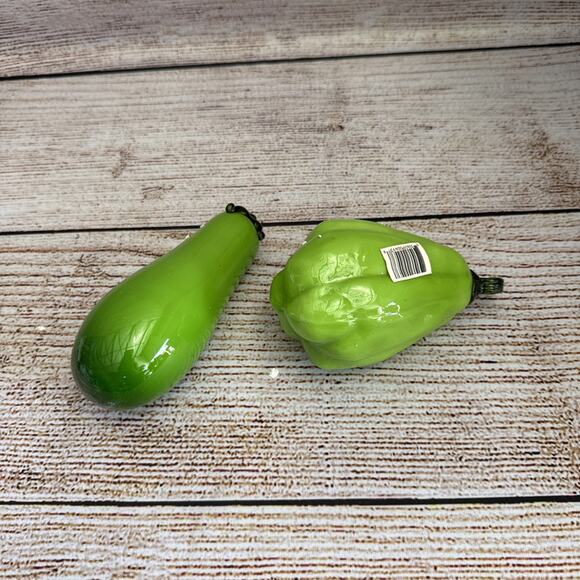 2-Vintage Murano Style Hand Blown Art Glass - Green Pepper Vegetable 6.75" - Picture 2 of 2